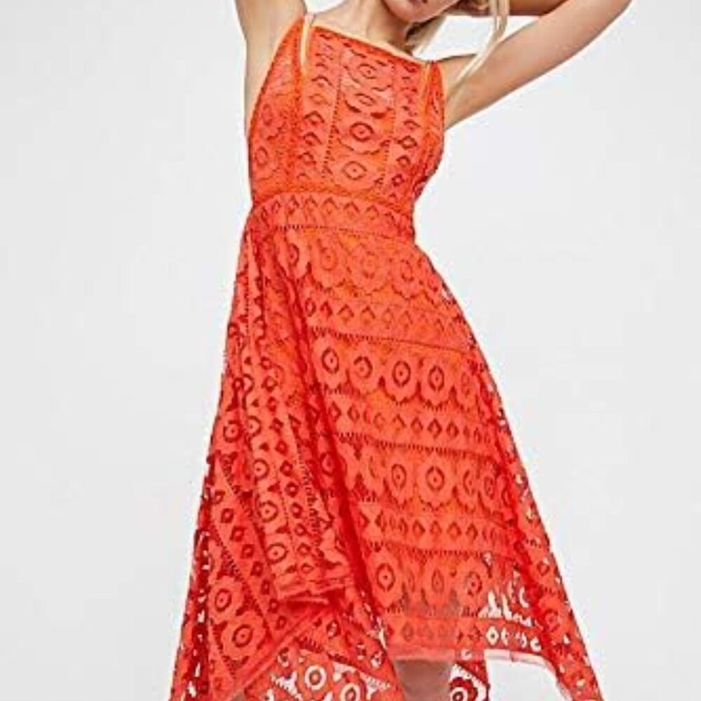 Free People Just Like Honey Orange Lace Mini Sleeveless Dress SZ 0 EUC - Picture 15 of 16